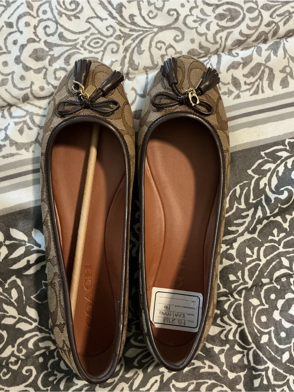 Coach Brown Signature Canvas Tassel Flats